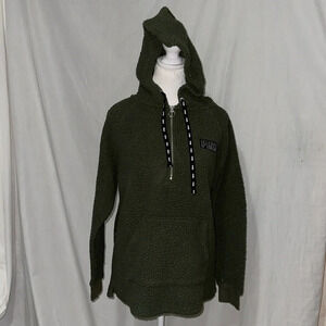 oversized Victoria's Secret PINK hunter green half zip sherpa hoodie size xs